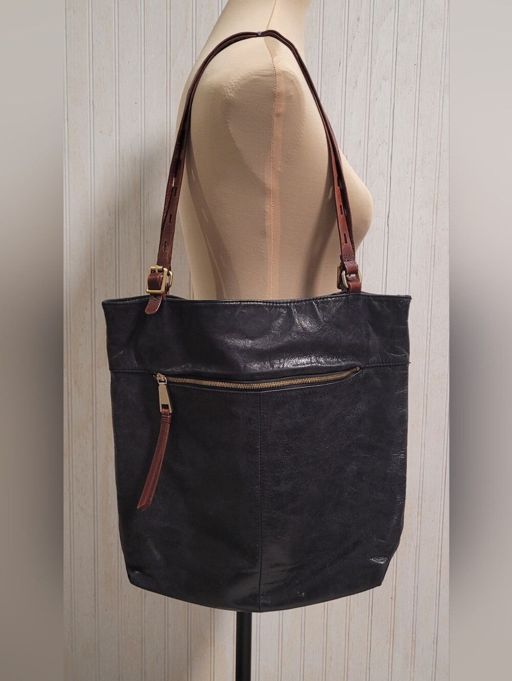 ​HOBO The Original Black Leather Double Strap Tote Shoulder Bag OS